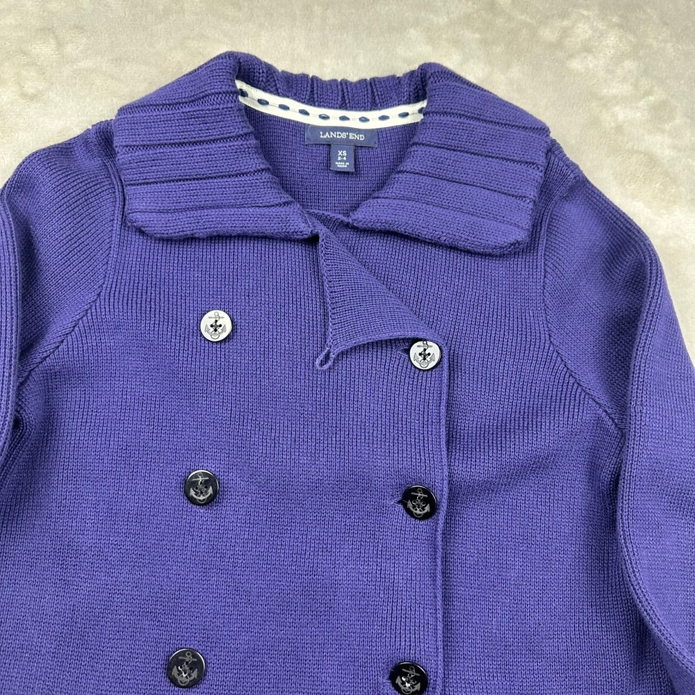 Lands End Blue Anchor Button Double Breasted Knit Peacoat Cardigan XS - Picture 6 of 16